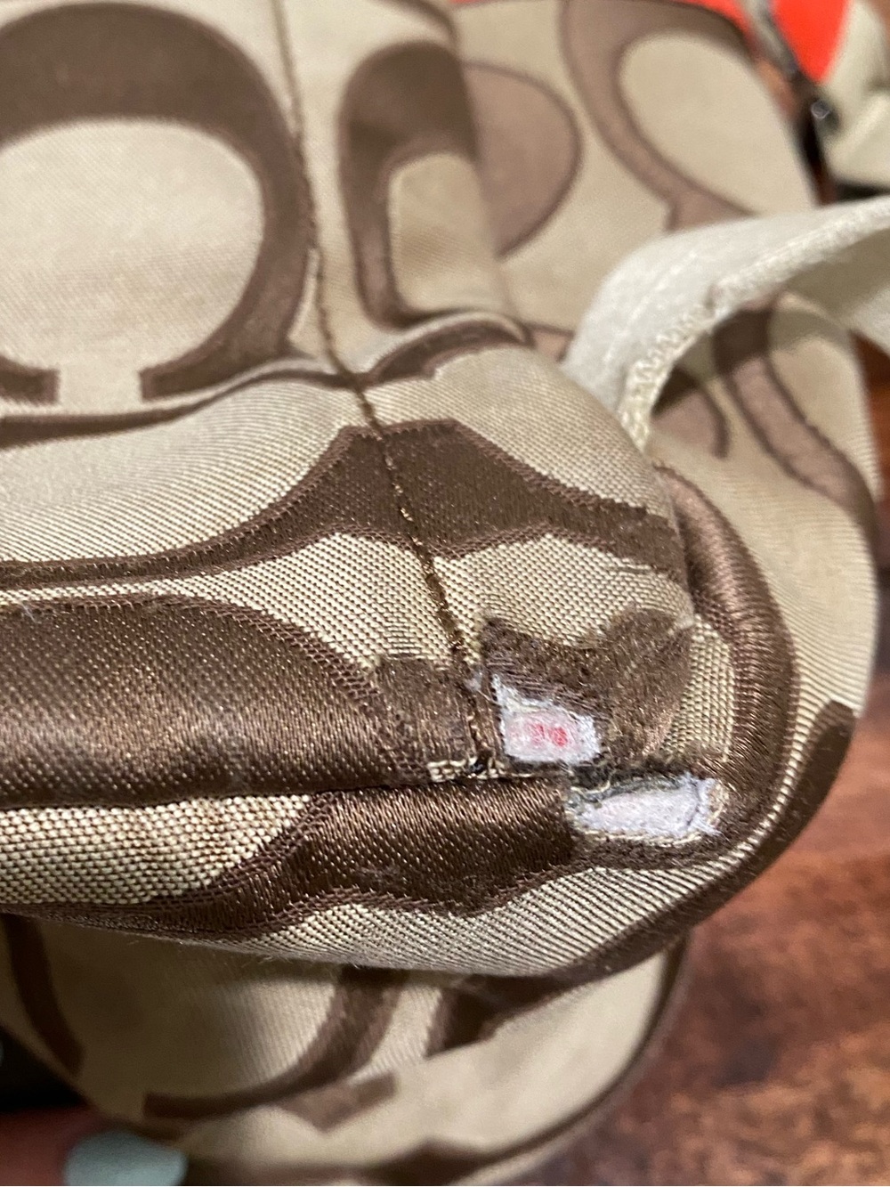 Coach Women Signature Canvas Backpack in Khaki with Orange Trim - Picture 9 of 16